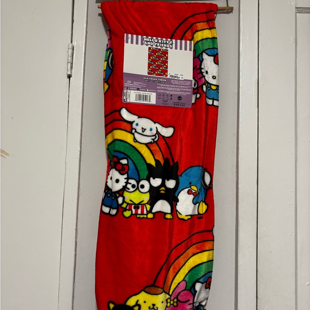 Hello Kitty Red Blanket with Rainbow Design